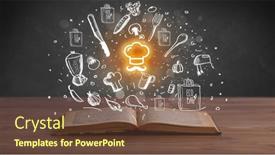 Presentation with recipe book - Presentation theme having open-recipe-book-with-food background and a tawny brown colored foreground