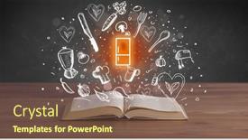  Presentation with recipe book - Slide set having open-recipe-book-with-food background and a violet colored foreground