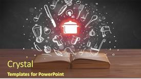  Presentation with recipe book - PPT theme consisting of open-recipe-book-with-food background and a tawny brown colored foreground