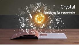  Presentation with recipe book - PPT theme with open-recipe-book-with-food background and a dark gray colored foreground