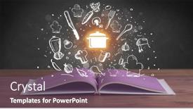  Presentation with recipe book - Presentation theme having open-recipe-book-with-food background and a violet colored foreground