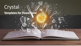  Presentation with recipe book - PPT theme with open-recipe-book-with-food background and a tawny brown colored foreground