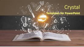  Presentation with recipe - Slide deck with open-recipe-book-with-food background and a violet colored foreground