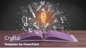  Presentation with recipe book - Slide deck having open-recipe-book-with-food background and a violet colored foreground