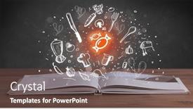  Presentation with recipe book - Presentation design featuring open-recipe-book-with-food background and a tawny brown colored foreground