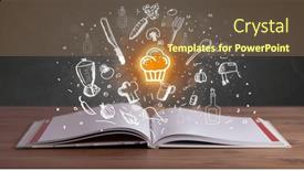  Presentation with recipe book - Presentation theme having open-recipe-book-with-food background and a violet colored foreground