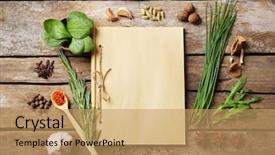  Presentation with book opening - Amazing PPT theme having open recipe book with fresh backdrop and a coral colored foreground