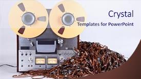  Presentation with tape recorder - Slide set having open reel tape deck recorder background and a sky blue colored foreground