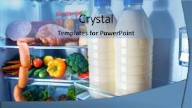  Presentation with refrigerator - Beautiful theme featuring open refrigerator filled with food backdrop and a teal colored foreground