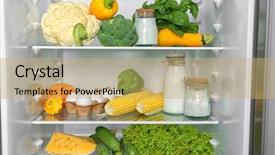  Presentation with dairy products - Slides enhanced with open refrigerator full of vegetables background and a yellow colored foreground