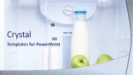  Presentation with refrigerator - Beautiful theme featuring milk bottle - open refrigerator with diet food backdrop and a sky blue colored foreground