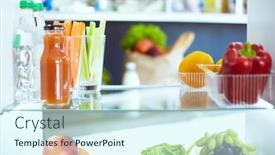  Presentation with refrigerator - Colorful PPT layouts enhanced with open refrigerator with fresh fruits and vegetable open refrigerator backdrop and a cool aqua colored foreground