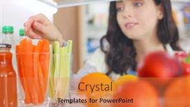  Presentation with refrigerator - Colorful slide deck enhanced with open refrigerator with fresh fruits and vegetable open refrigerator backdrop and a coral colored foreground