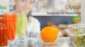  Presentation with refrigerator - Slide deck featuring open refrigerator with fresh fruits and vegetable open refrigerator background and a soft green colored foreground