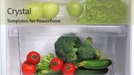  Presentation with refrigerator - Presentation theme consisting of frozen foods freezer full - open refrigerator with vegetarian diet background and a yellow colored foreground
