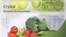  Presentation with refrigerator - Colorful presentation enhanced with frozen foods freezer full - open refrigerator with vegetarian diet backdrop and a yellow colored foreground