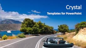  Presentation with crete island - Presentation theme featuring happy family strolls in an autumn park stand and hug near a big tree with beautiful foliage background and a yellow colored foreground