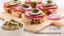  Presentation with roast beef - Theme having open-roast-beef-sandwiches background and a coral colored foreground