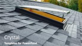 Presentation with shingles roof - Presentation having open-roof-window-on-shingles background and a gray colored foreground