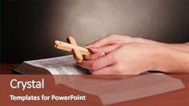  Presentation with prayer hands - Amazing presentation design having open russian holy bible backdrop and a tawny brown colored foreground