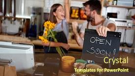  Presentation with cafe - Slide deck featuring open-soon-coffee-bar-enjoy background and a tawny brown colored foreground