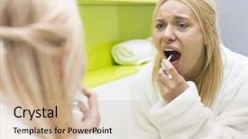  Presentation with medicine by mouth - Cool new presentation theme with open sores - reflection of woman spraying medicine backdrop and a  colored foreground