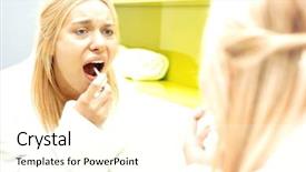  Presentation with reflection - Slides with open sores - reflection of woman spraying medicine background and a  colored foreground