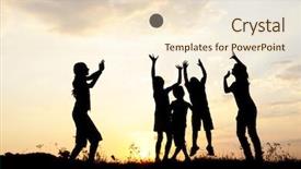  Presentation with children playing - Slide set consisting of open space - active children playing with ball background and a  colored foreground