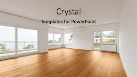  Presentation with wooden floor and gold frame - PPT theme with open space - interior of modern apartment background and a light gray colored foreground