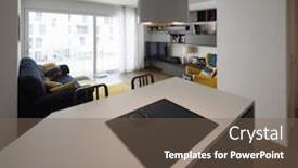  Presentation with living room - Slide deck with open-space-detail-of-kitchen background and a violet colored foreground