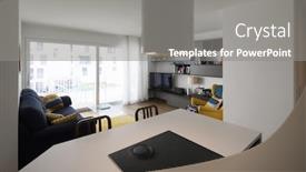  Presentation with living room - Amazing PPT theme having open-space-detail-of-kitchen backdrop and a gray colored foreground