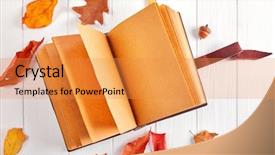  Presentation with open book page - Colorful theme enhanced with open spreadsheet book with blank backdrop and a gold colored foreground