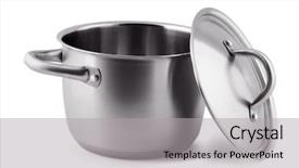  Presentation with stainless steel - Colorful theme enhanced with open stainless steel cooking pot backdrop and a light gray colored foreground