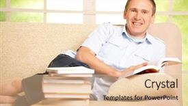  Presentation with storybook - Presentation theme with open storybook - man sitting on sofa background and a  colored foreground