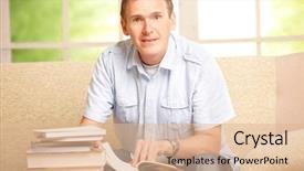  Presentation with storybook - Colorful PPT theme enhanced with open storybook - man sitting on sofa backdrop and a  colored foreground