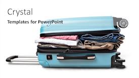  Presentation with suitcase - Presentation theme featuring open-suitcase-with-casual-clothes background and a white colored foreground