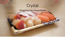  Presentation with take - Beautiful PPT theme featuring open the box of sushi backdrop and a coral colored foreground