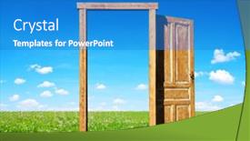  Presentation with open door - Presentation design enhanced with open-the-door-on-spring background and a teal colored foreground