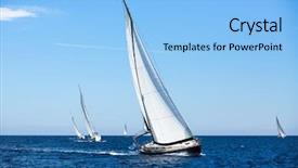  Presentation with sailing - Presentation theme having open the sea boat background and a light blue colored foreground