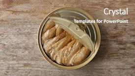  Presentation with rustic wood wooden frame - PPT layouts consisting of open tin can with fish background and a coral colored foreground