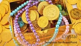  Presentation with treasure chest - Presentation having open-treasure-chest-coins-jewelry background and a gold colored foreground