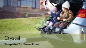  Presentation with fishing net - Colorful theme enhanced with open trunk with fishing rod backdrop and a mint green colored foreground