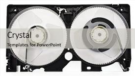  Presentation with cassette - Presentation having open video cassette isolated background and a light gray colored foreground