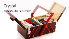  Presentation with gear box - Slide set consisting of open vintage sewing box filled background and a  colored foreground
