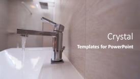  Presentation with water faucet - Audience pleasing PPT layouts consisting of open-water-faucet-with-flowing backdrop and a gray colored foreground