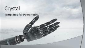  Presentation with medical robot hand and person - Slides enhanced with open with bright sky background background and a light gray colored foreground