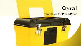  Presentation with an open gift box - Slide deck with open yellow tool box isolated background and a  colored foreground