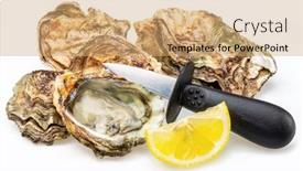  Presentation with food white - Presentation theme with opened-and-closed-raw-oysters background and a coral colored foreground