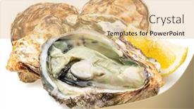  Presentation with food white - PPT layouts consisting of opened-and-closed-raw-oysters background and a coral colored foreground