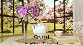  Presentation with lilacs - Audience pleasing PPT theme consisting of opened bible on a table backdrop and a yellow colored foreground